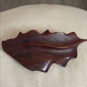 Vintage -France Wooden Leaf-Shaped barrette